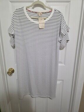 Hem & Thread Black and White Striped Tee Dress With Ruffle Sleeve